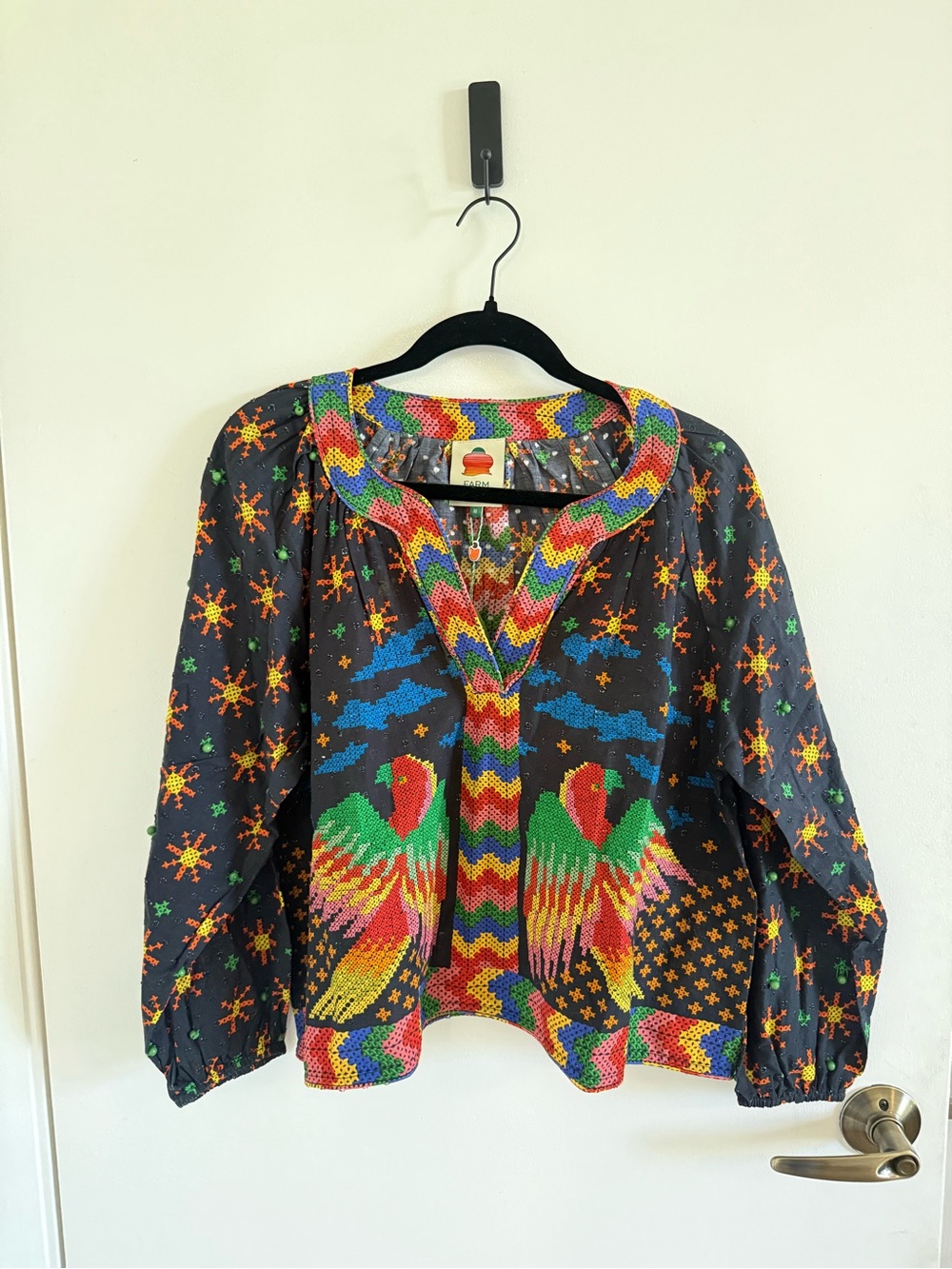 Farm Rio Black Macaw Night Blouse - Picture 2 of 6